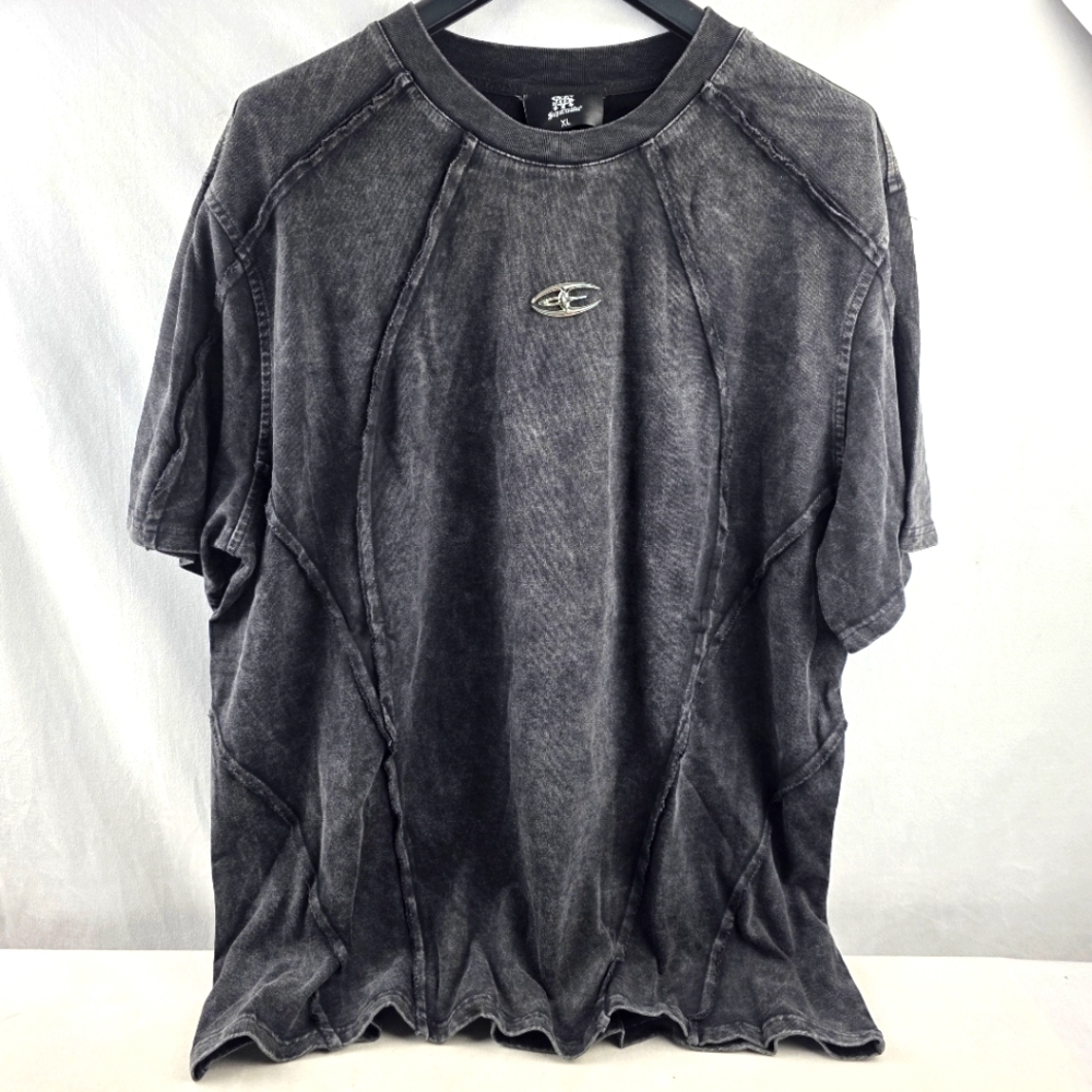 NWT Supermade Acid Wash Exposed Seam Oversized Logo Tshirt Tee XL